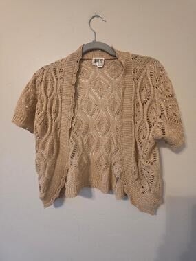 Vintage Sweet Kizz Gold Metallic Crochet Bolero Shrug M